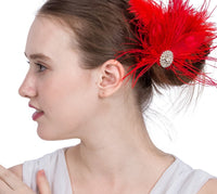 HKM-111187 Red Feather Headdress Hairpin - Handmade Floral Accessory for Celebrations and Special Occasions