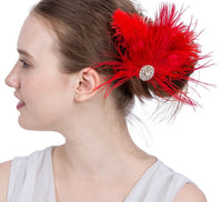 HKM-111187 Red Feather Headdress Hairpin - Handmade Floral Accessory for Celebrations and Special Occasions