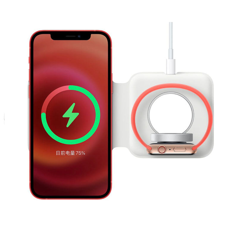KTX-235411 Folding Dual Wireless Charger with MagSafe Compatibility for iPhone, Apple Watch, and Headphones