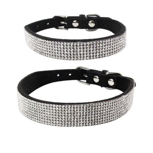 HKM-917843 Sparkling Rhinestone Dog Collar with Adjustable Size and Durable Microfiber Material