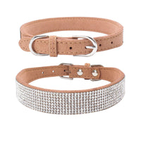 HKM-917843 Sparkling Rhinestone Dog Collar with Adjustable Size and Durable Microfiber Material