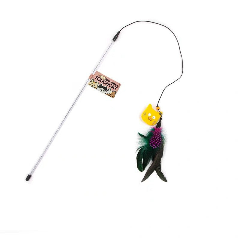 HKM-440787 Long Feather Cat Wand Toy with Colorful Stripes for Playful Kittens