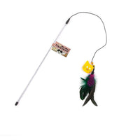 HKM-440787 Long Feather Cat Wand Toy with Colorful Stripes for Playful Kittens