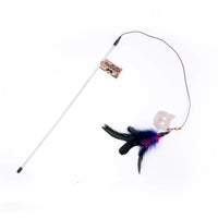 HKM-440787 Long Feather Cat Wand Toy with Colorful Stripes for Playful Kittens