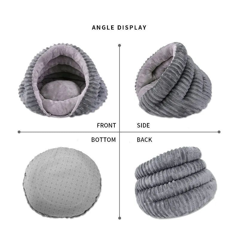 HKM-727443 Cozy Tunnel Cat Nest Sleeping Bag, Foldable and Washable Velvet Bed for Pets, 45x45x30cm, Gray