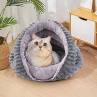 HKM-727443 Cozy Tunnel Cat Nest Sleeping Bag, Foldable and Washable Velvet Bed for Pets, 45x45x30cm, Gray