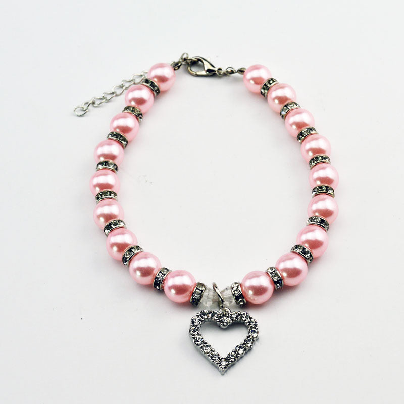 HKM-539283 Elegant Pet Pearl Necklace with Rhinestone Accents - Multiple Sizes Available