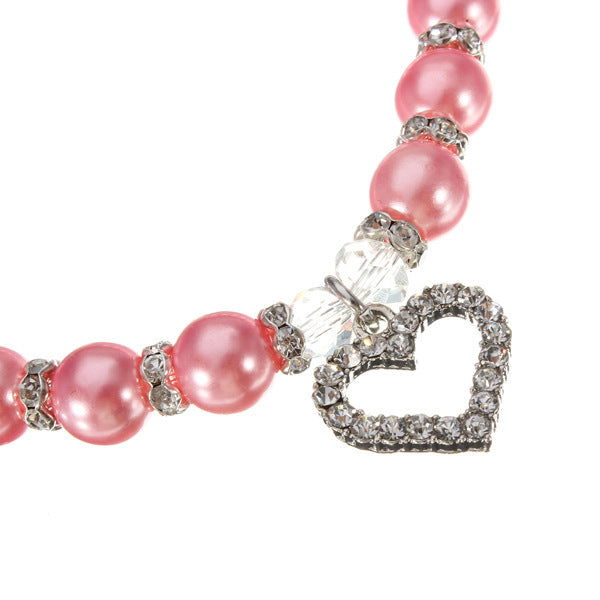HKM-539283 Elegant Pet Pearl Necklace with Rhinestone Accents - Multiple Sizes Available