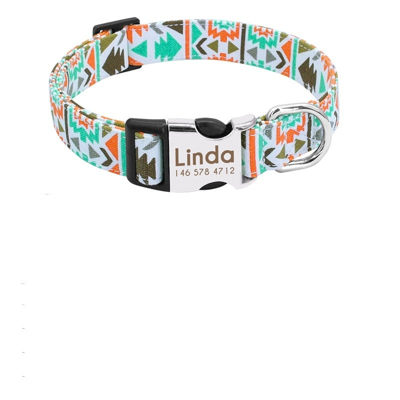 HKM-391891 Customizable Engraved Nylon Dog Collar for Medium and Large Breeds - Adjustable and Available in Red, Blue, and Orange