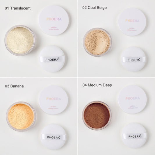 HKM-650771 Matte Oil Control Loose Powder - Translucent, Cool Beige, Banana, Medium Deep - 40g