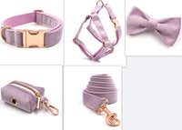 HKM-046099 Dark Grey Velvet Pet Collar and Leash Set with Bow, Chest Harness, and Waste Bag