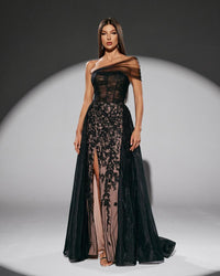 HKM-856915 Elegant Black Evening Gown with Sophisticated Design for Women