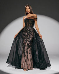 HKM-856915 Elegant Black Evening Gown with Sophisticated Design for Women