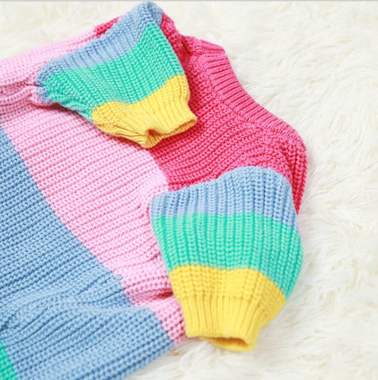 HKM-068371 Rainbow Knit Dog Sweater - Soft Wool Material for Various Sizes (S-2XL)