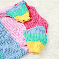 HKM-068371 Rainbow Knit Dog Sweater - Soft Wool Material for Various Sizes (S-2XL)