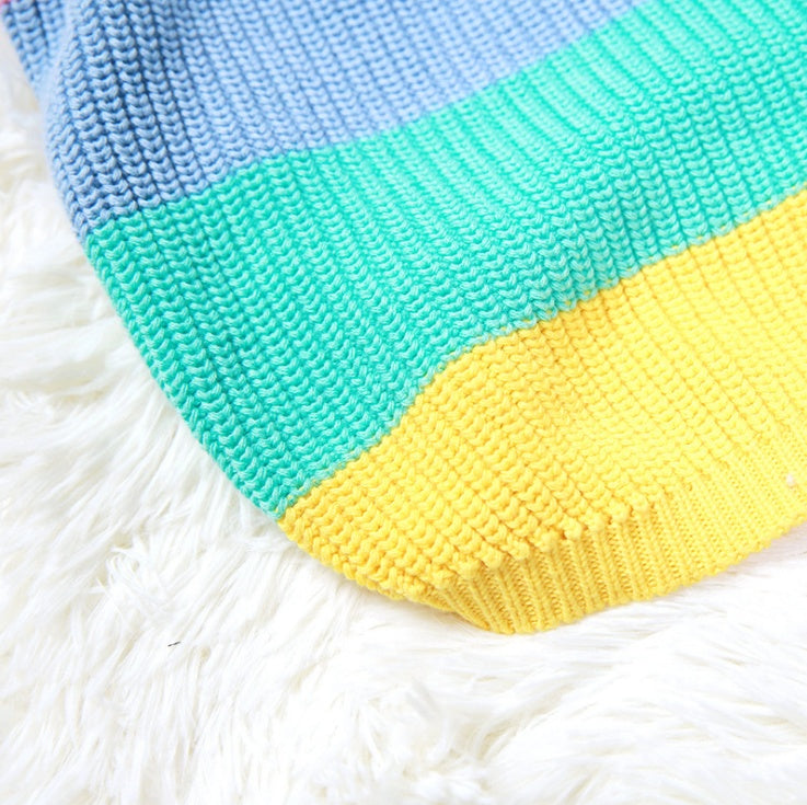 HKM-068371 Rainbow Knit Dog Sweater - Soft Wool Material for Various Sizes (S-2XL)