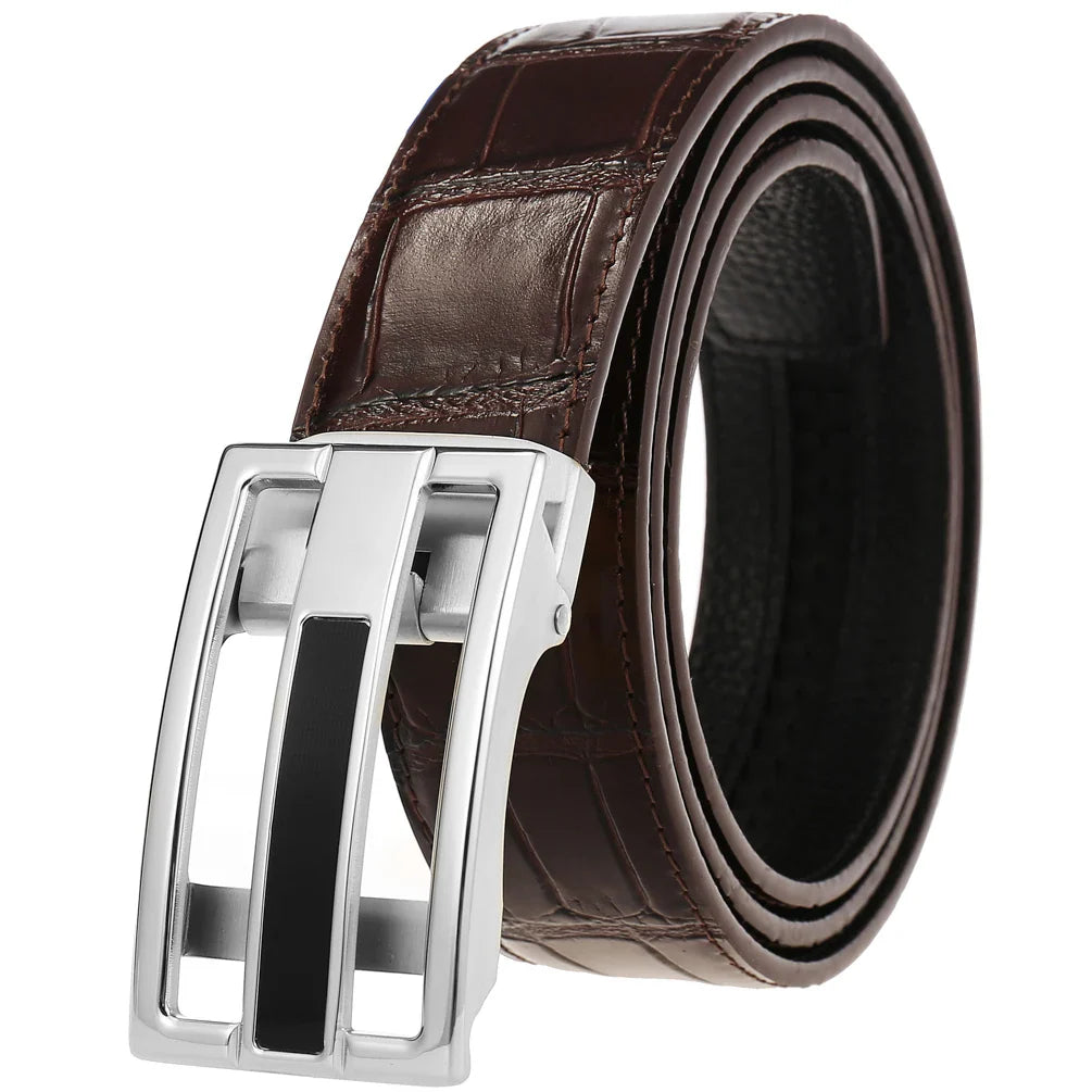 HKM-702291 Men's Genuine Leather Belt with Durable Stainless Steel Buckle, Model LY36-61430-8