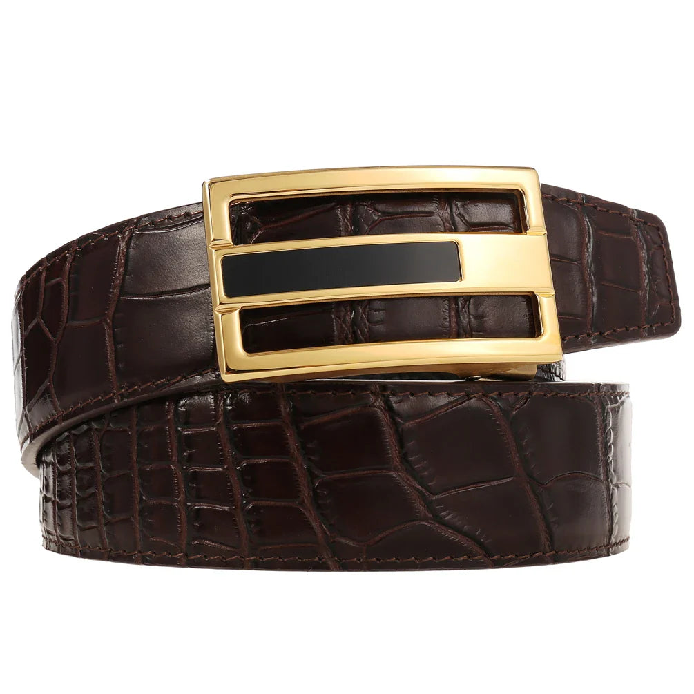 HKM-702291 Men's Genuine Leather Belt with Durable Stainless Steel Buckle, Model LY36-61430-8