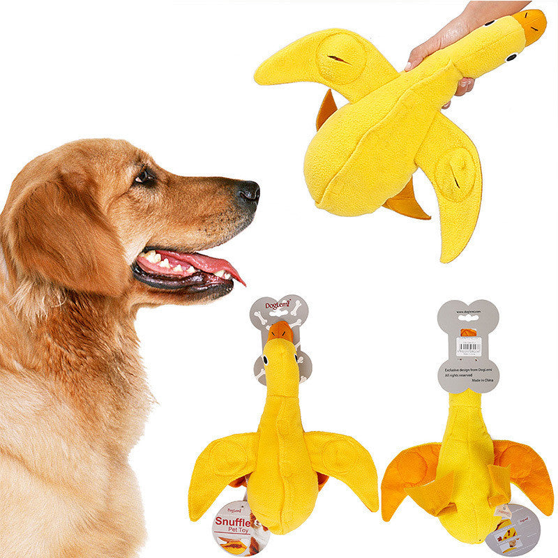HKM-418387 Plush Sounding Dog Toy - Durable Polar Fleece with Cotton Filling, 36x34cm, Yellow