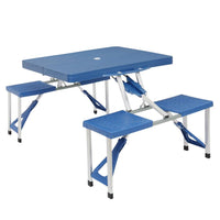 HKM-501715 Blue Plastic Camping Table and Chair Set - 135.5x83x65.5cm, 50kg Capacity