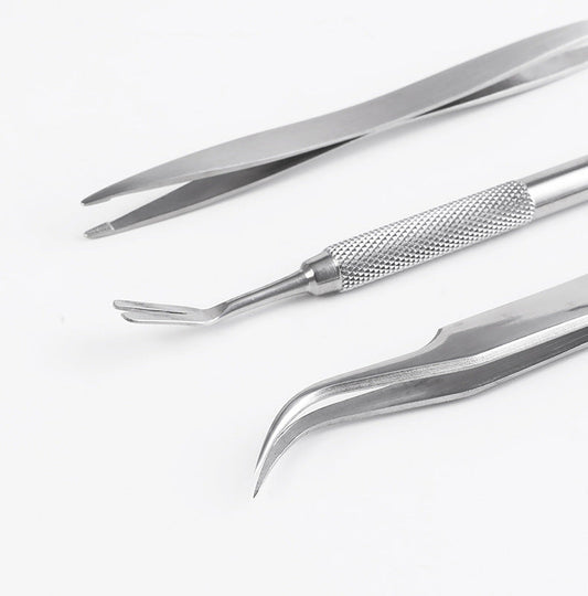 HKM-250899 Stainless Steel Tick and Flea Removal Tool Set for Dogs and Cats - 3-Piece Clip and Tweezer Kit