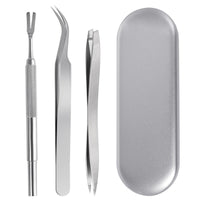 HKM-250899 Stainless Steel Tick and Flea Removal Tool Set for Dogs and Cats - 3-Piece Clip and Tweezer Kit