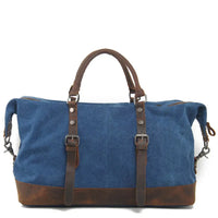 HKM-219539 High Capacity Canvas Shoulder Duffel Bag - Travel Tote with Cowhide Accents