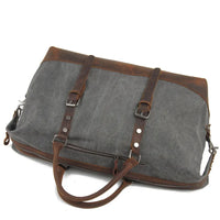 HKM-219539 High Capacity Canvas Shoulder Duffel Bag - Travel Tote with Cowhide Accents