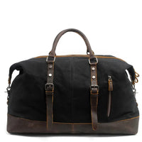 HKM-219539 High Capacity Canvas Shoulder Duffel Bag - Travel Tote with Cowhide Accents