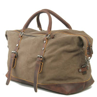 HKM-219539 High Capacity Canvas Shoulder Duffel Bag - Travel Tote with Cowhide Accents