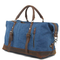 HKM-219539 High Capacity Canvas Shoulder Duffel Bag - Travel Tote with Cowhide Accents