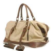 HKM-219539 High Capacity Canvas Shoulder Duffel Bag - Travel Tote with Cowhide Accents