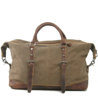 HKM-219539 High Capacity Canvas Shoulder Duffel Bag - Travel Tote with Cowhide Accents
