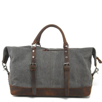 HKM-219539 High Capacity Canvas Shoulder Duffel Bag - Travel Tote with Cowhide Accents