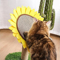 HKM-810451 Sunflower Cat Scratching Post with Sisal-Covered Pole and Grass Base for Indoor Cats
