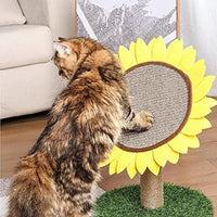 HKM-810451 Sunflower Cat Scratching Post with Sisal-Covered Pole and Grass Base for Indoor Cats