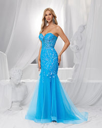 HKM-583571 Elegant Blue Evening Gown with Exquisite Detailing for Women
