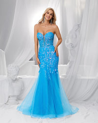 HKM-583571 Elegant Blue Evening Gown with Exquisite Detailing for Women