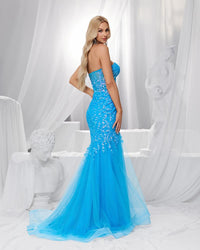 HKM-583571 Elegant Blue Evening Gown with Exquisite Detailing for Women