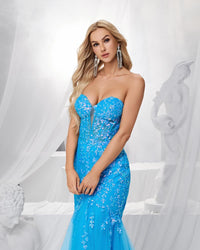 HKM-583571 Elegant Blue Evening Gown with Exquisite Detailing for Women