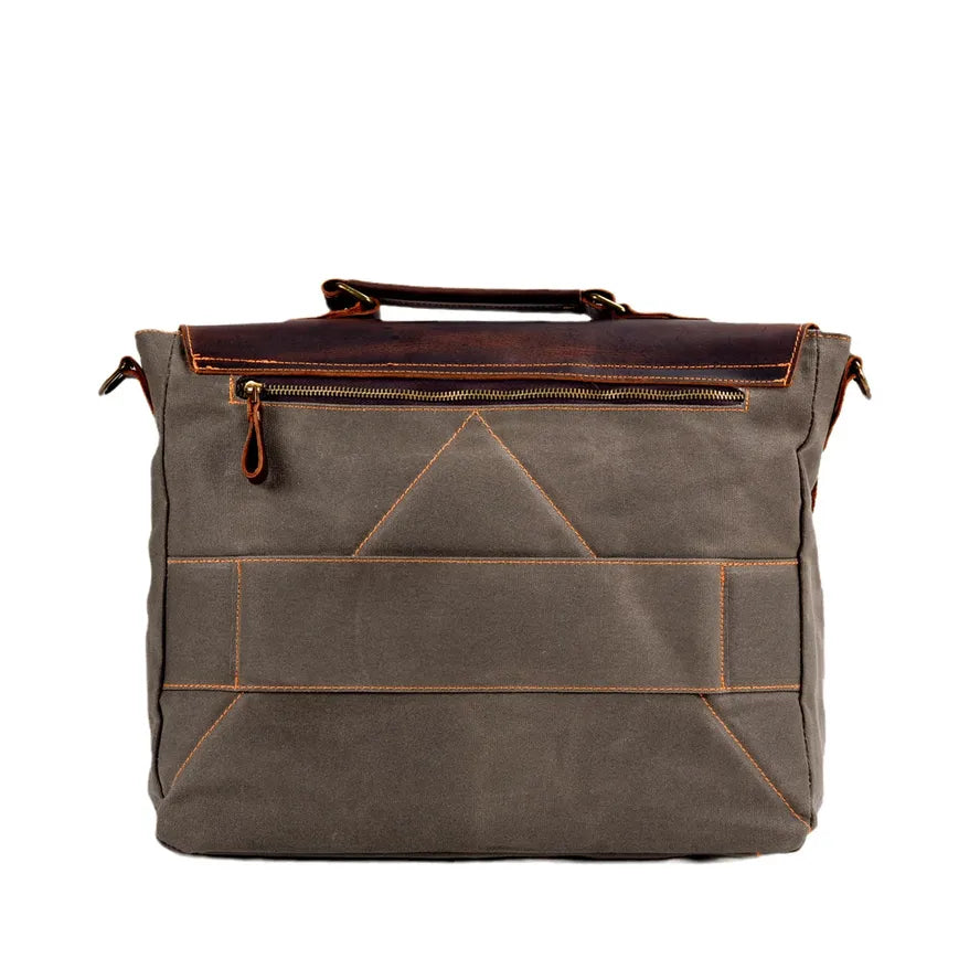 HKM-857939 Large Capacity Retro Canvas Crossbody Shoulder Bag with Crazy Horse Skin for 15.6-inch Laptop