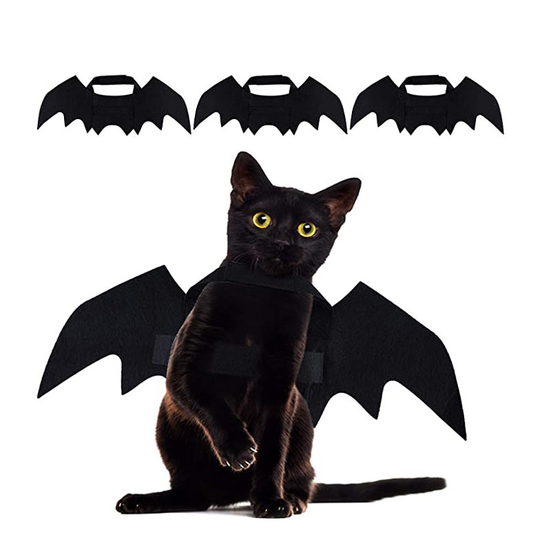 HKM-672851 Bat Wings Costume for Cats and Small Dogs - Black Felt Accessory with Adjustable Velcro Straps
