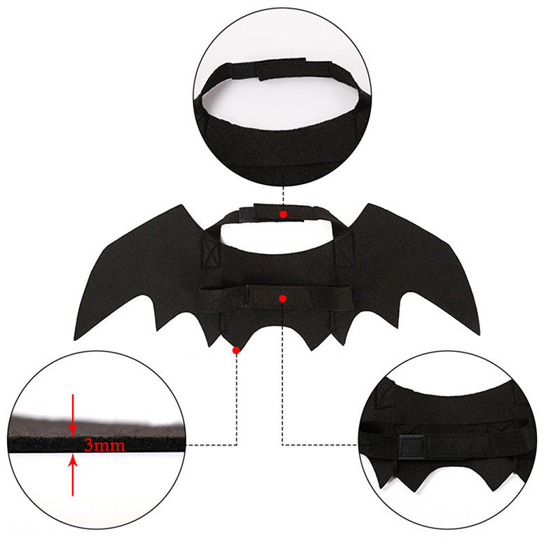 HKM-672851 Bat Wings Costume for Cats and Small Dogs - Black Felt Accessory with Adjustable Velcro Straps