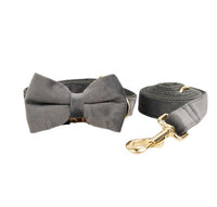 HKM-941715 Velvet Dog Collar with Adjustable Traction Rope and Bow Tie
