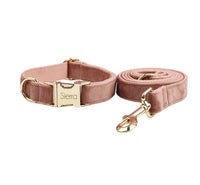 HKM-941715 Velvet Dog Collar with Adjustable Traction Rope and Bow Tie