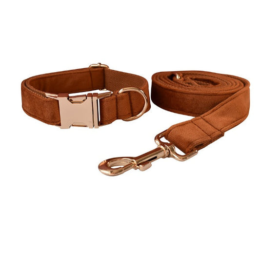 HKM-941715 Velvet Dog Collar with Adjustable Traction Rope and Bow Tie