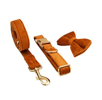 HKM-941715 Velvet Dog Collar with Adjustable Traction Rope and Bow Tie