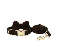 HKM-941715 Velvet Dog Collar with Adjustable Traction Rope and Bow Tie