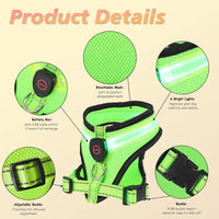 HKM-006419 Rechargeable Mesh LED Lighted Dog Harness with USB Charging and Multiple Flashing Modes