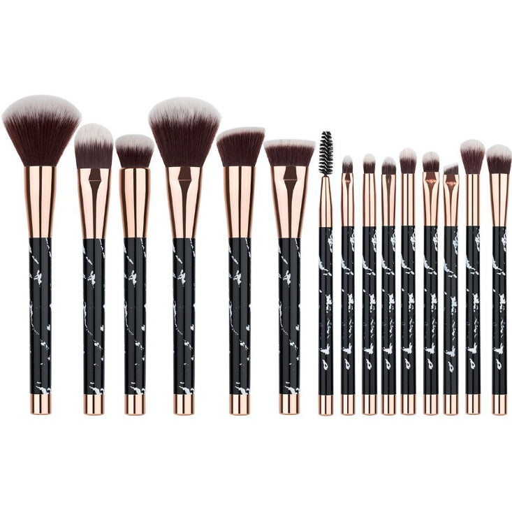 HKM-245203 15-Piece White Marble Makeup Brush Set for Foundation, Eyeshadow, and Blending
